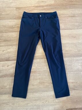 Lululemon Men’s ABC Slim-Fit 5 Pocket Pants 32L Warpstreme Navy Blue Trousers